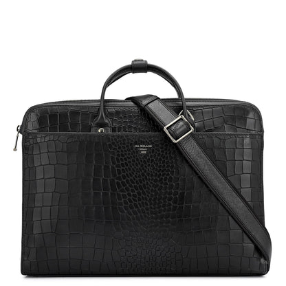 Croco Leather Laptop Sleeve - Black