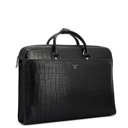 Croco Leather Laptop Sleeve - Black