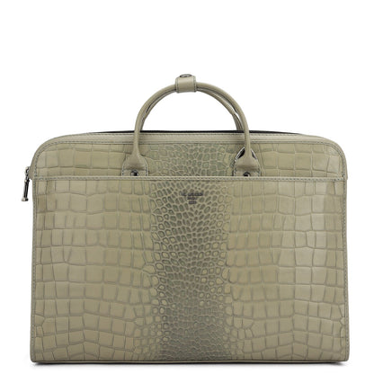 Croco Leather Laptop Sleeve - Stone Grey