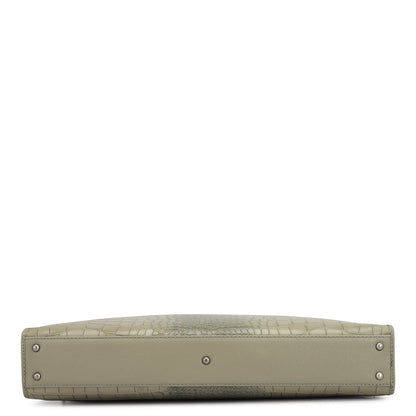 Croco Leather Laptop Sleeve - Stone Grey