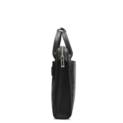 Croco Leather Laptop Sleeve - Black