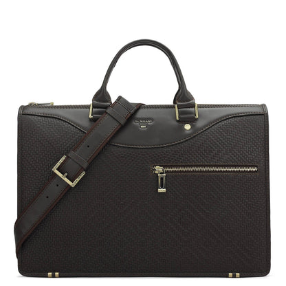Mat Emboss Plain Leather Laptop Sleeve - Brown
