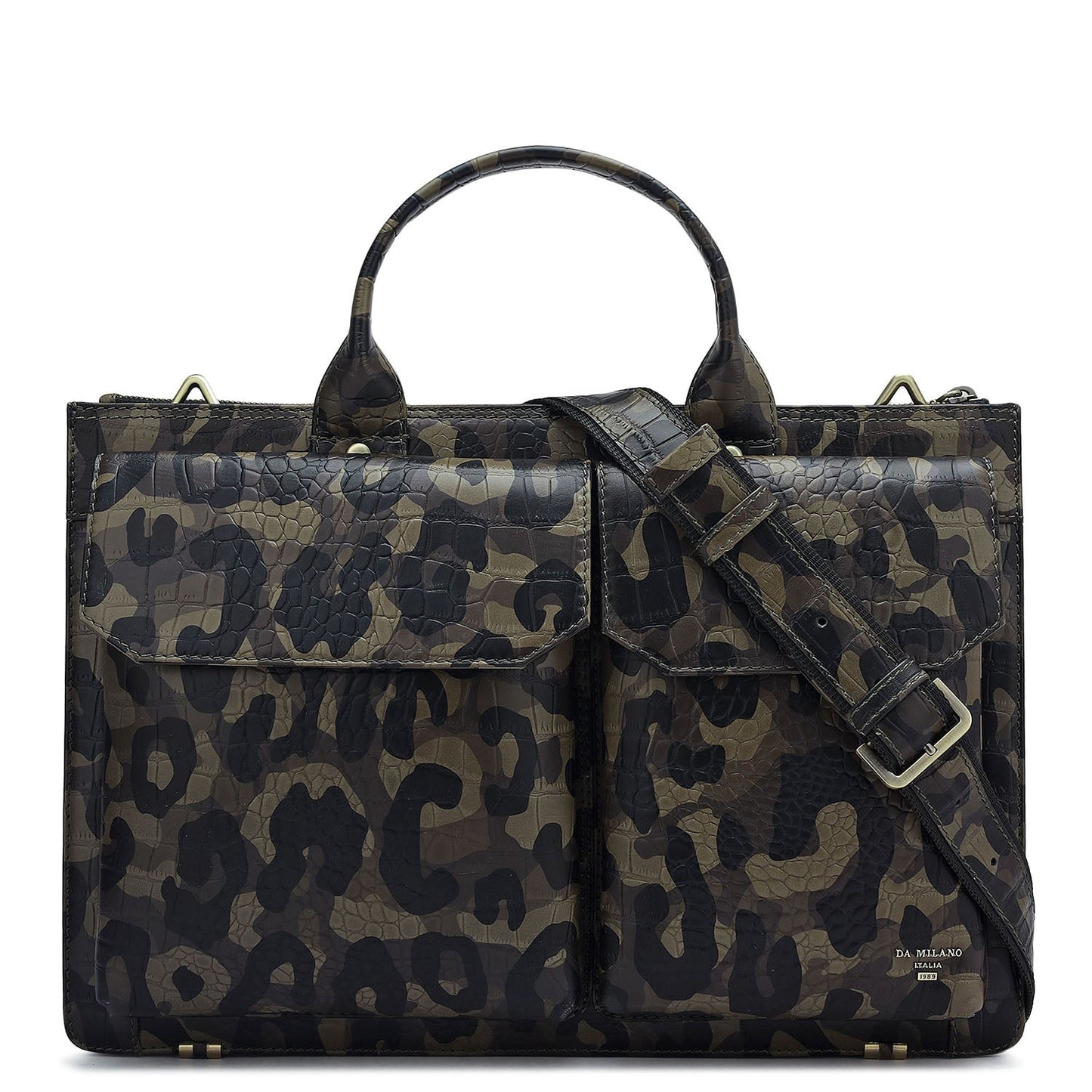 Military Green & Black Camouflage Leather Laptop Sleeve - Upto 14"
