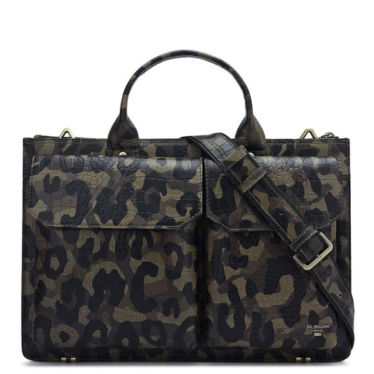 Military Green & Black Camouflage Leather Laptop Sleeve - Upto 14"