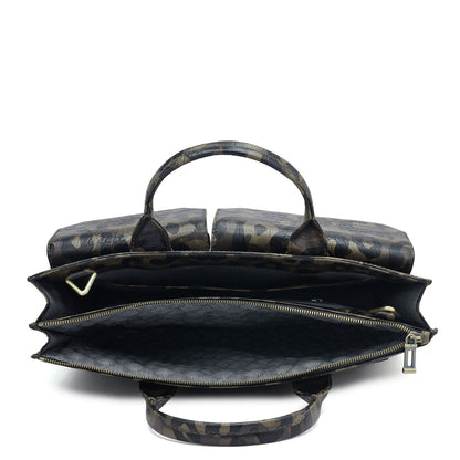 Military Green & Black Camouflage Leather Laptop Sleeve - Upto 14"