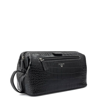 Croco Leather Vanity Case - Black