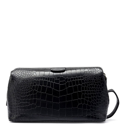 Croco Leather Vanity Case - Black