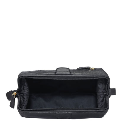 Elephant Pattern Leather Vanity Pouch - Black