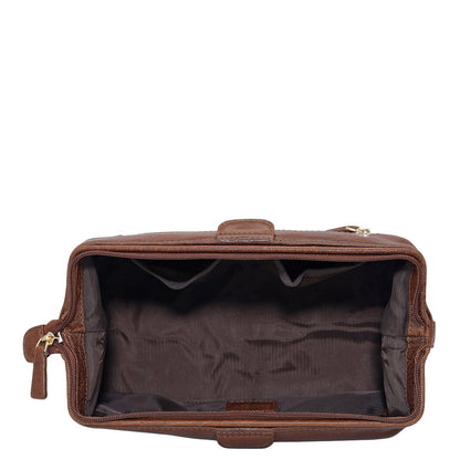 Elephant Pattern Leather Vanity Pouch - Brown