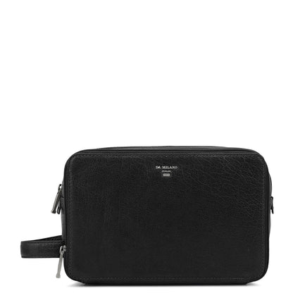 Elephant Pattern Leather Vanity Pouch - Black