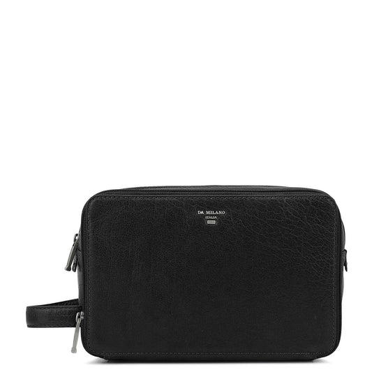 Elephant Pattern Leather Vanity Pouch - Black