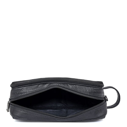Elephant Pattern Leather Vanity Pouch - Black