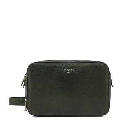Elephant Pattern Leather Vanity Pouch - Petrol Green