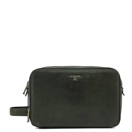Elephant Pattern Leather Vanity Pouch - Petrol Green